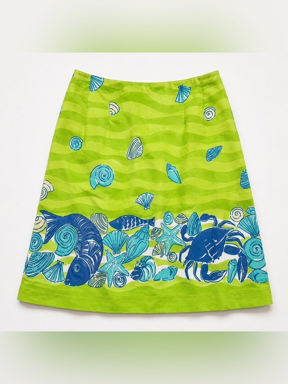 Lilly Pulitzer Womens Skirt Size 2 Green Nautical Crab Seashell Fish Print
